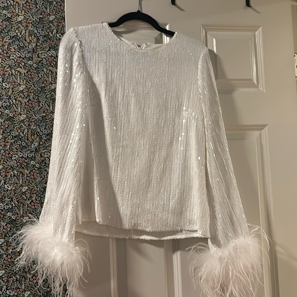 Hutch Lulu Long-Sleeve Sequin Faux Feather Top - Picture 3 of 7